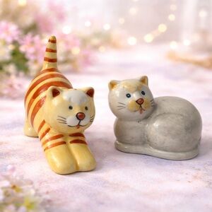 Orange &‎ Grey Kitty Cat Ceramic Salt Pepper Shakers Home Kitchen Decor